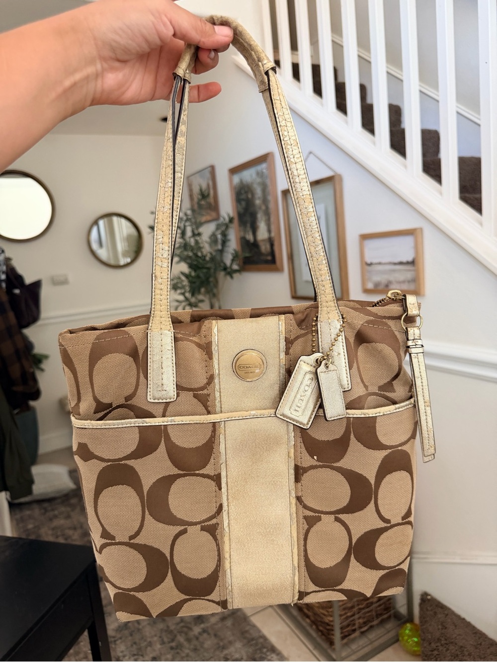 Coach Beige and Tan Signature Canvas Tote